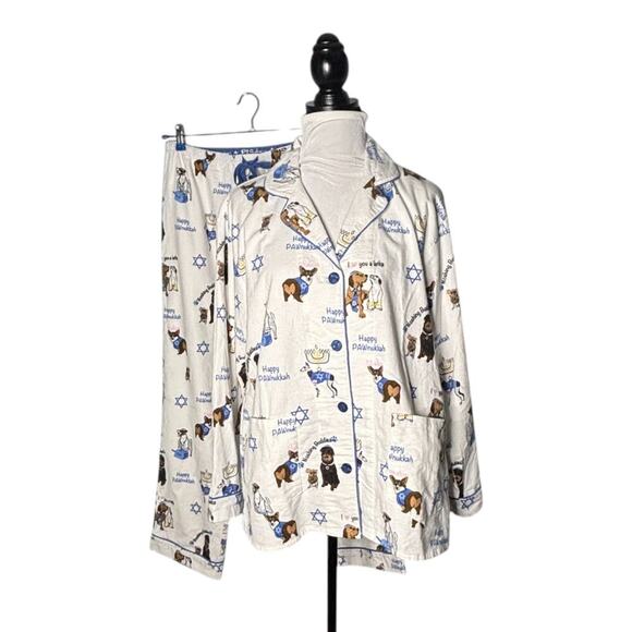 P.J. Salvage Loungewear Flannels Pajama Pj Set Happy Pawnukkah Print Size Medium - Picture 2 of 13